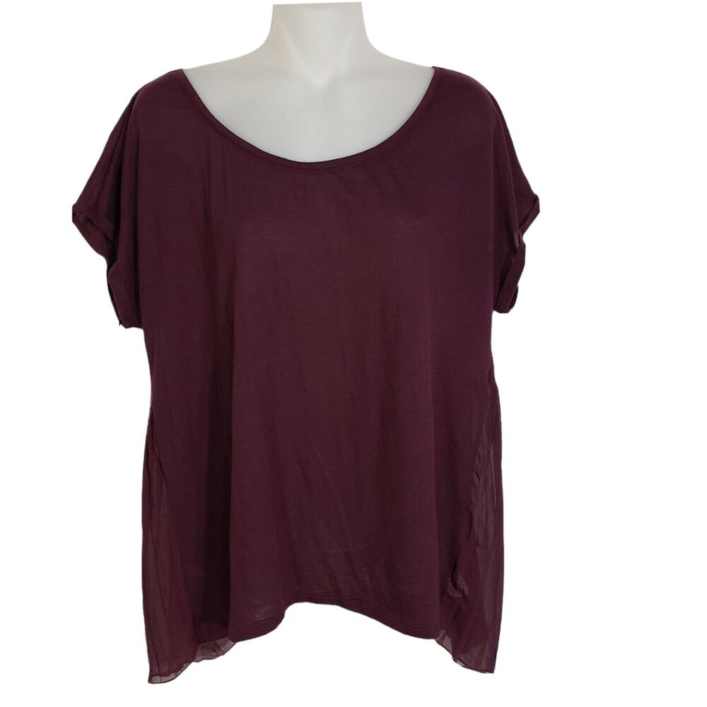 American Eagle Womens T Shirt Large Happy Hour Swing Top Sheer Pleated Chiffon